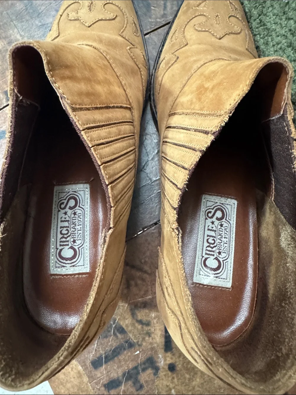 Vintage Circle S Brand Western Leather Ankle Boots 9.5M Tan Cowgirl